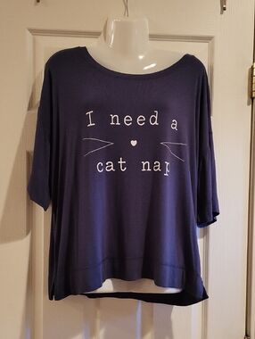 Jenni by Jennifer Moore Navy Blue 'I need a cat nap' Graphic Top Size XL